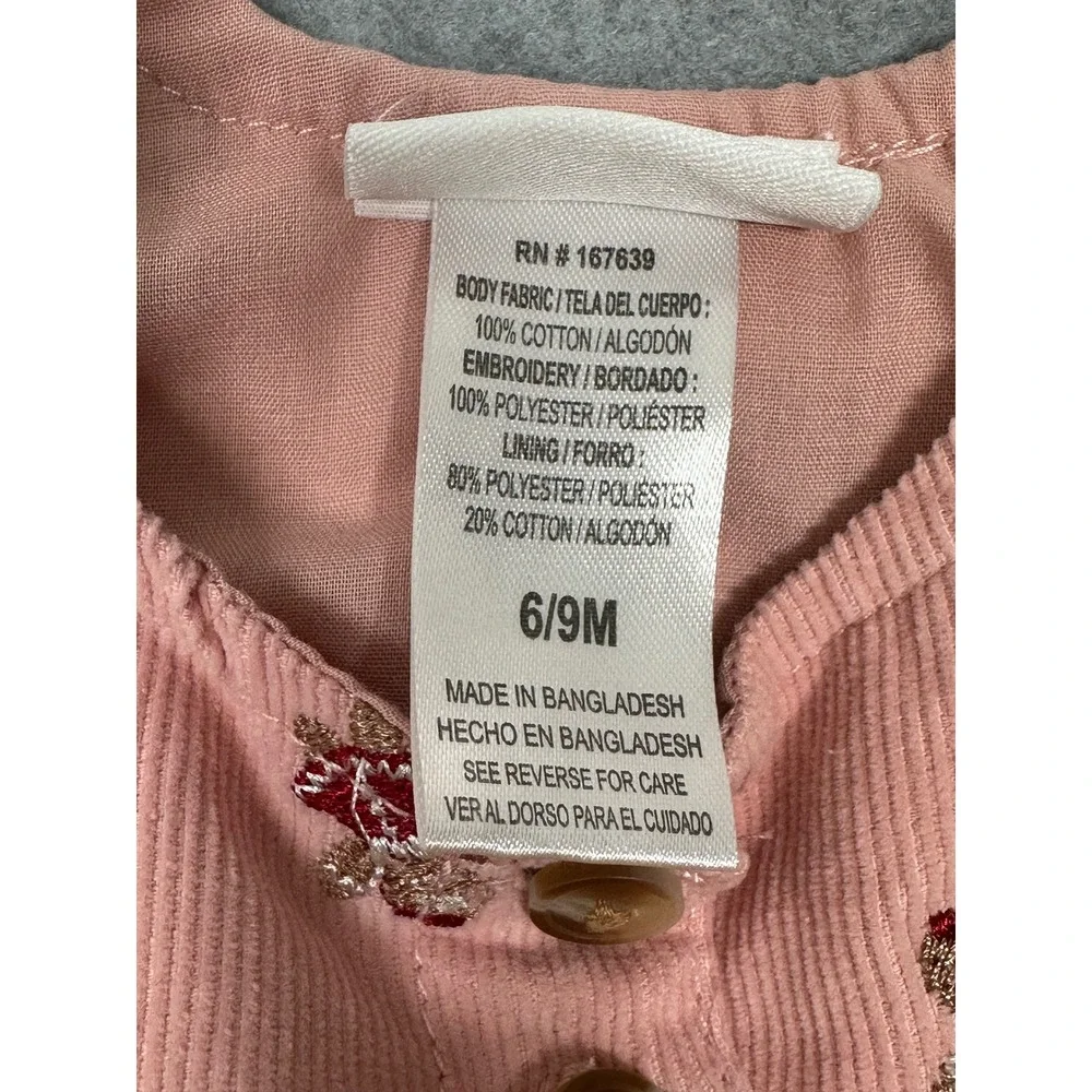 NICOLE MILLER Pink Corduroy‎ Teddy Bear Embroidered Baby Girl Dress 6 9 Months